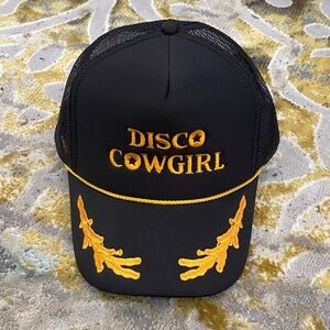 Disco Cowgirl Black & Gold Embroidered Trucker Rope Hat Mesh SnapBack 🪩